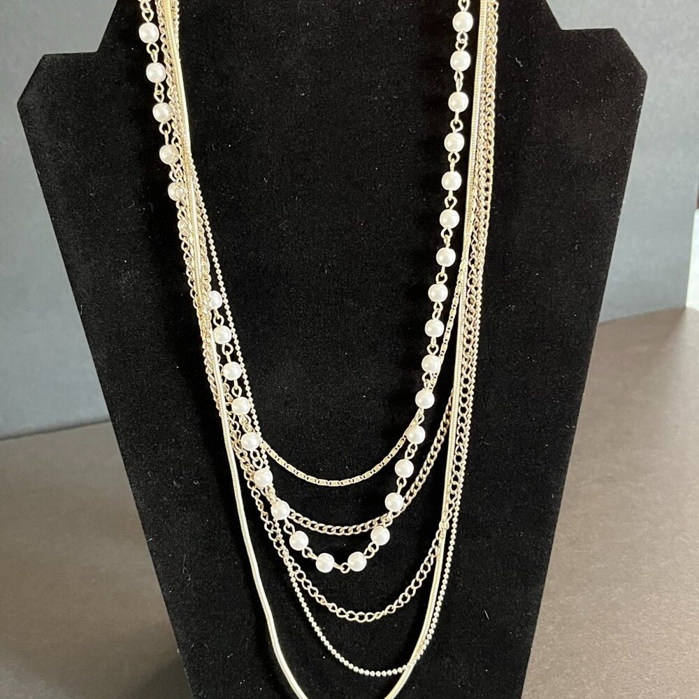 silver and faux pearl 6-strand necklace